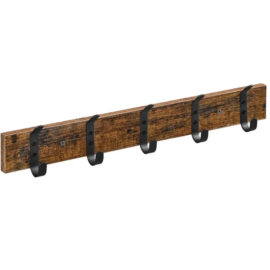 Kapstokken-Merkloos Houten Wandkapstok met 10 Haken - Compacte Muur Kapstok - Vintage Bruin / Zwart