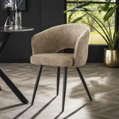 Eetkamerstoelen-Hoyz Collection Hoyz - Armstoel Salon - Boucle - Zandkleur - Set van 2