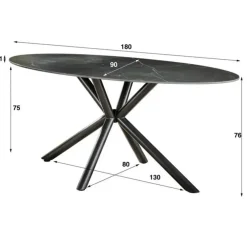 Hoyz Collection Hoyz - Eetkamertafel 180cm - Ovaal - Keramiek Zwart - 4 Personen