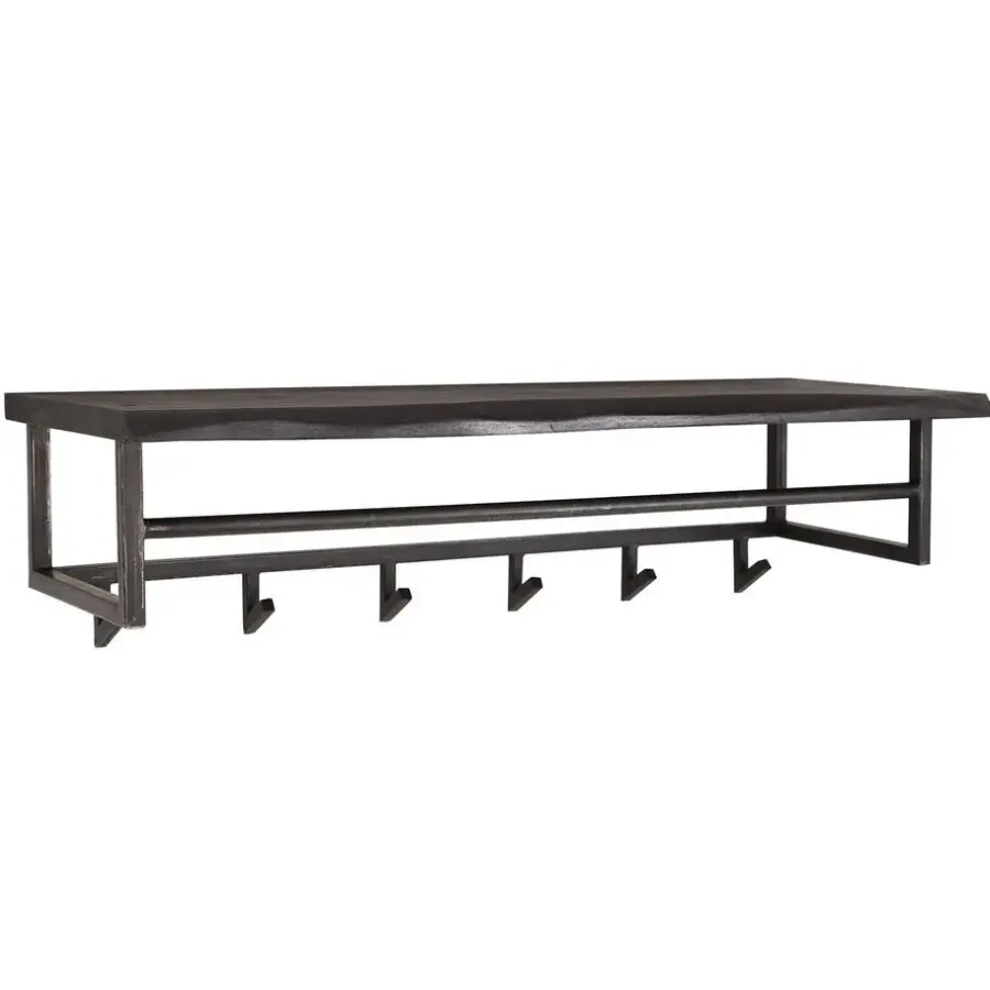 Kapstokken-Hoyz Collection Hoyz - Kapstok Yucon - 6 Haken - Massief Acaciahout - Zwart - 100x30x27