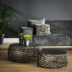 Salontafels-Hoyz Collection Hoyz - Salontafel Maze - Zwart/Grijs Metaal - Set van 2 - 75x75x30