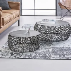 Salontafels-Hoyz Collection Hoyz - Salontafel Maze - Zwart/Grijs Metaal - Set van 2 - 75x75x30