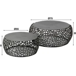 Salontafels-Hoyz Collection Hoyz - Salontafel Maze - Zwart/Grijs Metaal - Set van 2 - 75x75x30