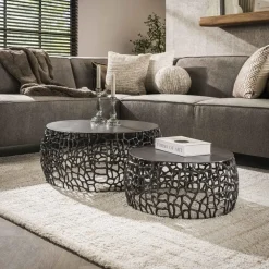 Salontafels-Hoyz Collection Hoyz - Salontafel Maze - Zwart/Grijs Metaal - Set van 2 - 75x75x30