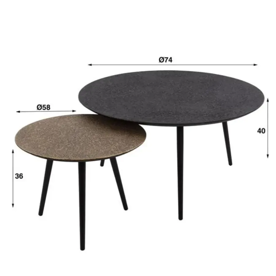 Hoyz Collection Hoyz - Salontafel Metallic - Rond - Grijs - Set van 2