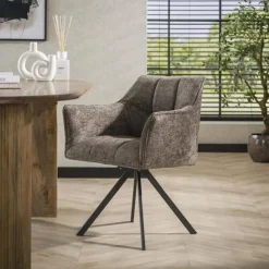 Eetkamerstoelen-Hoyz Collection - Armstoel Raster Draaibaar - 2 Stuks - Rich Taupe
