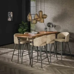 Barkrukken-Hoyz Collection - Barstoel Boucle Salon - 2 Stuks - Boucle Zandkleur