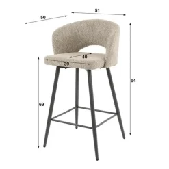 Barkrukken-Hoyz Collection - Barstoel Boucle Salon - 2 Stuks - Boucle Zandkleur