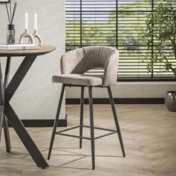 Barkrukken-Hoyz Collection - Barstoel Boucle Salon - Tissee Cargo Zandkleur - Set van 2