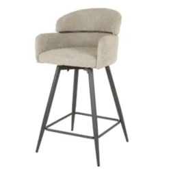 Barkrukken-Hoyz Collection - Barstoel Draaibaar Boucle Ronde Rug 2 Stuks - Boucle Zandkleur