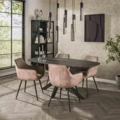 Hoyz Collection - Eetkamertafel 180 Deens Ovaal - 3D Melamine Slate Stone