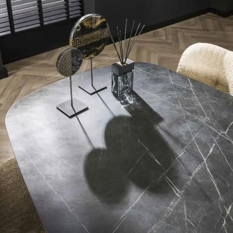 Hoyz Collection - Eetkamertafel 215 Deens Ovaal - 3D Melamine Slate Stone