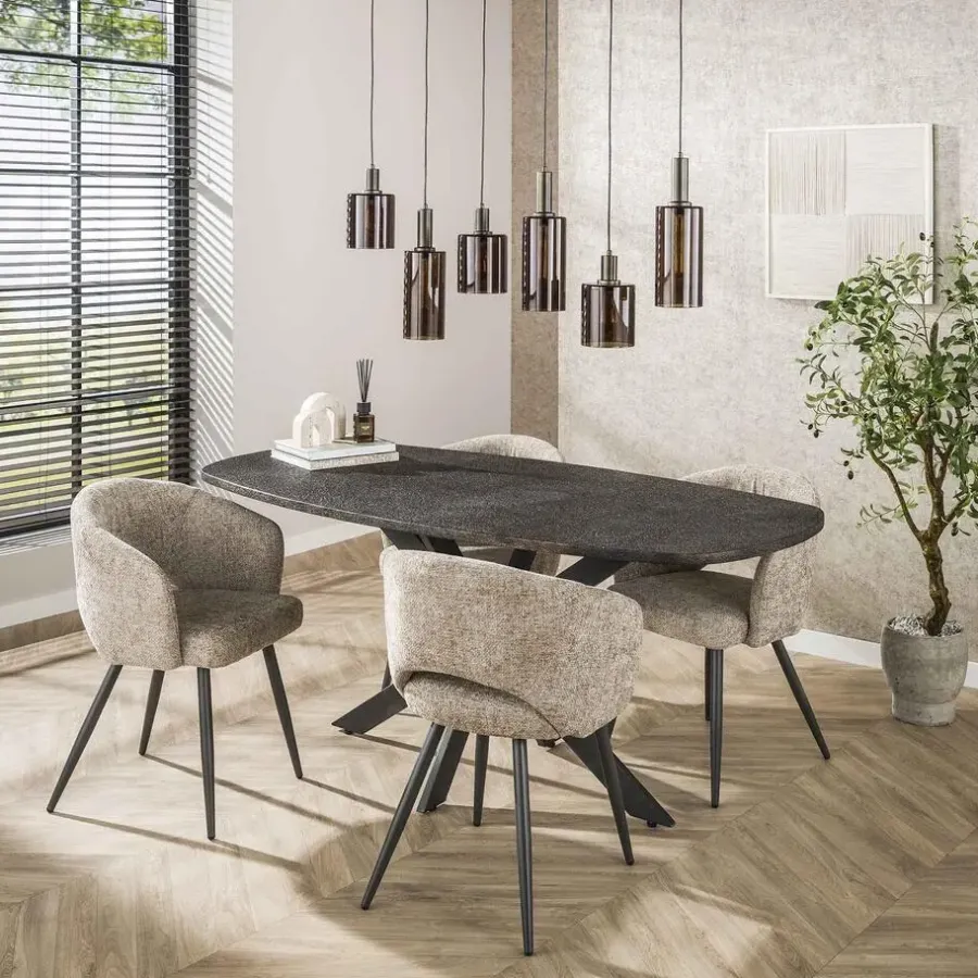 Hoyz Collection - Eettafel Metallic Deens Ovaal 180 Cm - Zwartbruin