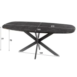 Hoyz Collection - Eettafel Metallic Deens Ovaal 215 Cm - Zwartbruin