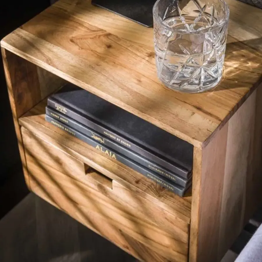 Hoyz Collection - Nachtkastje Set-2 XS Hangend Flat - Massief Acacia Naturel