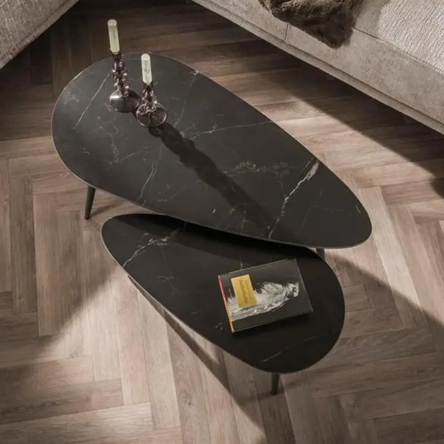 Hoyz Collection - Salontafel Niervormig Ceramic - Zwart - Set van 2