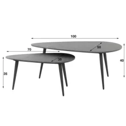 Hoyz Collection - Salontafel Niervormig Ceramic - Zwart - Set van 2