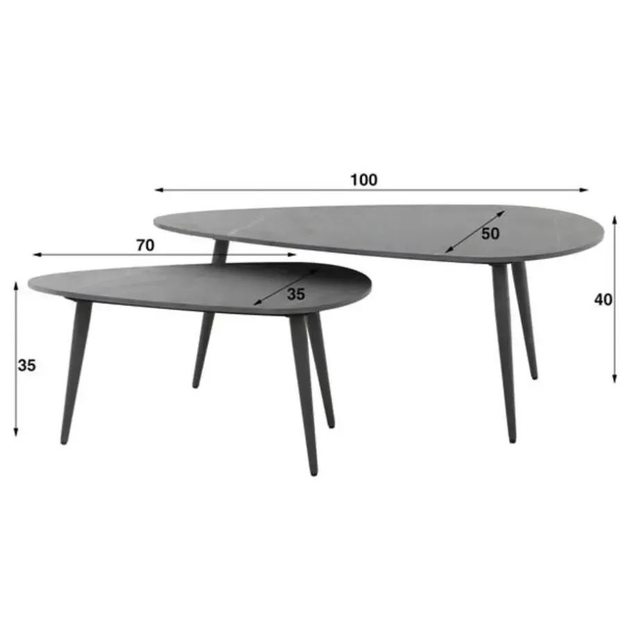 Hoyz Collection - Salontafel Niervormig Ceramic - Zwart - Set van 2