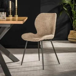 Eetkamerstoelen-Hoyz Collection - Stoel Ronde Buis 4 Stuks - Boucle Zandkleur
