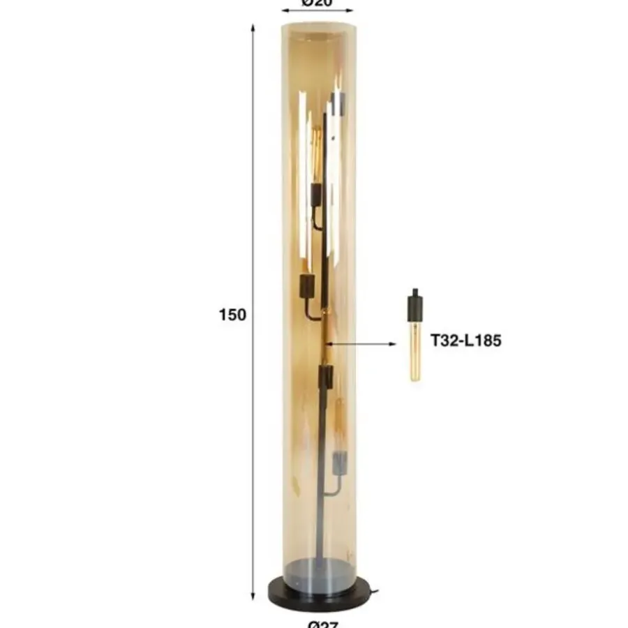 Hoyz Collection - Vloerlamp 5L Tube Amber Glas - Artic Zwart