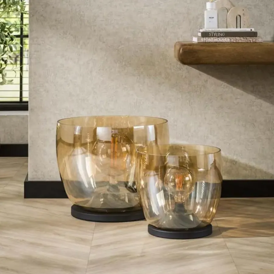 Staande Lampen-Hoyz Collection - Vloerlamp UP XXL - Amberkleurig Glas - Ø48