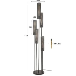 Hoyz Collection - Vloerlamp 5L Getrapt Tube Mesh - Artic Zwart