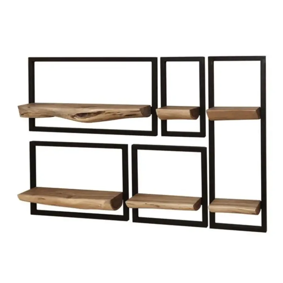 Wandplanken-Hoyz Collection - Wandschap Set Edge - Massief Acacia Naturel - Set van 5