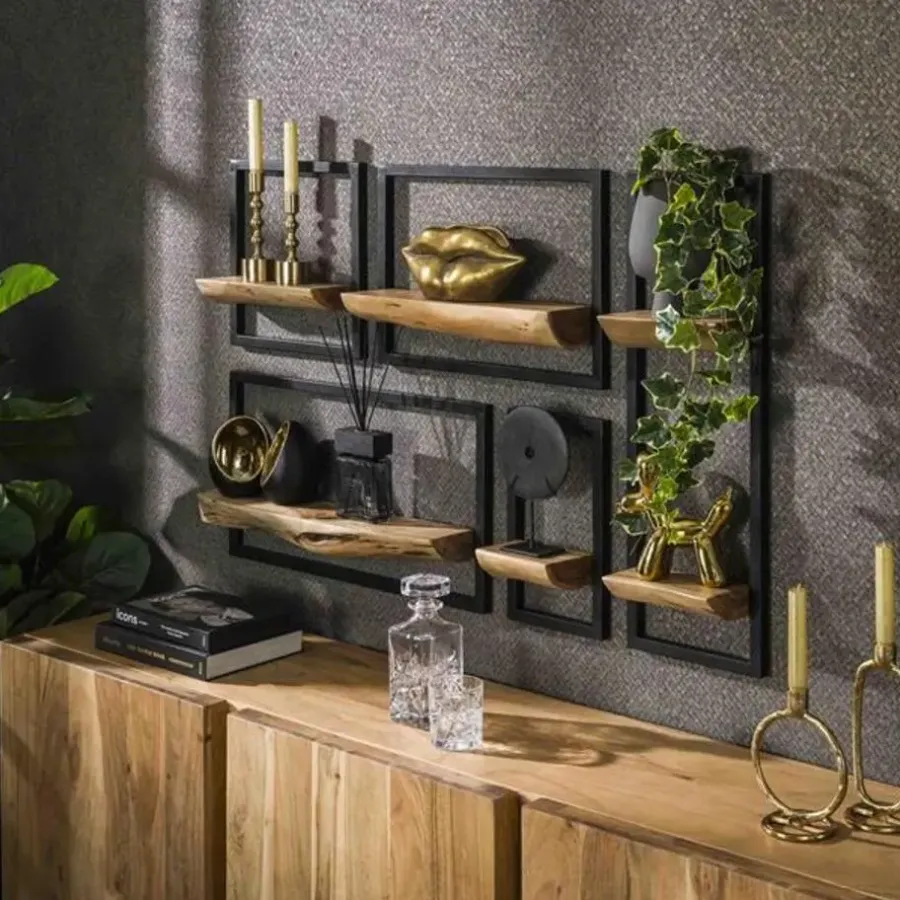 Wandplanken-Hoyz Collection - Wandschap Set Edge - Massief Acacia Naturel - Set van 5
