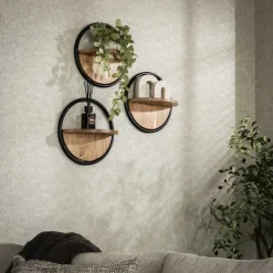 Wandplanken-Hoyz Collection - Wandschap Rond Set-3 - Massief Acacia Naturel