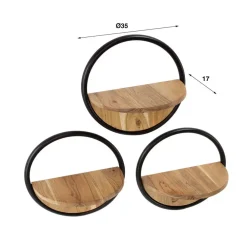 Wandplanken-Hoyz Collection - Wandschap Rond Set-3 - Massief Acacia Naturel