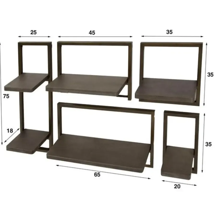 Wandplanken-Hoyz Collection - Wandschap Ferro - Brons Antiek - Set van 5