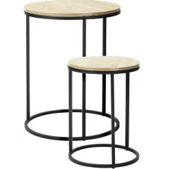 Home & Styling H&S Bijzettafeltjes set 2x - zwart/naturel - D40 x H50/D30 x H40 cm