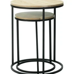 Home & Styling H&S Bijzettafeltjes set 2x - zwart/naturel - D40 x H50/D30 x H40 cm