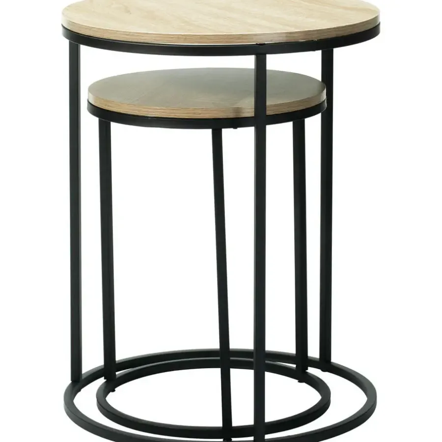 Home & Styling H&S Bijzettafeltjes set 2x - zwart/naturel - D40 x H50/D30 x H40 cm