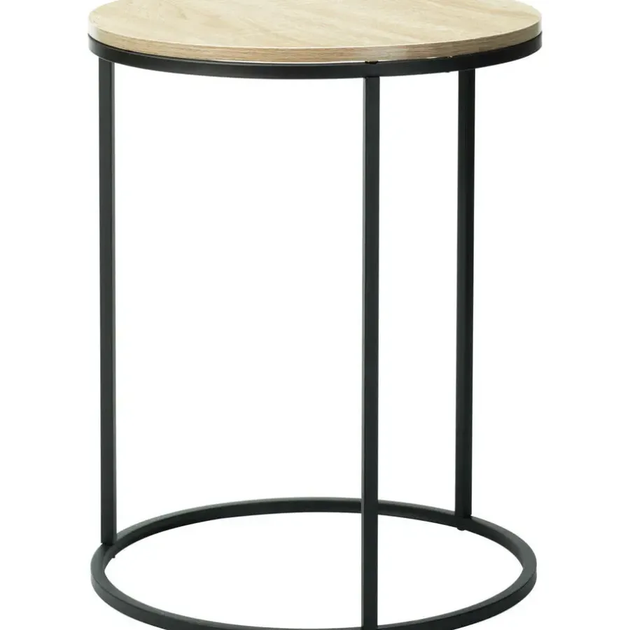 Home & Styling H&S Bijzettafeltjes set 2x - zwart/naturel - D40 x H50/D30 x H40 cm