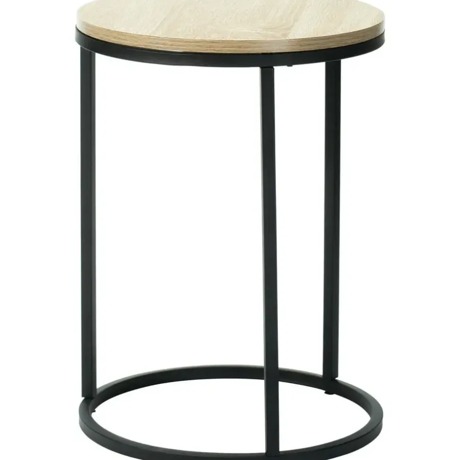 Home & Styling H&S Bijzettafeltjes set 2x - zwart/naturel - D40 x H50/D30 x H40 cm