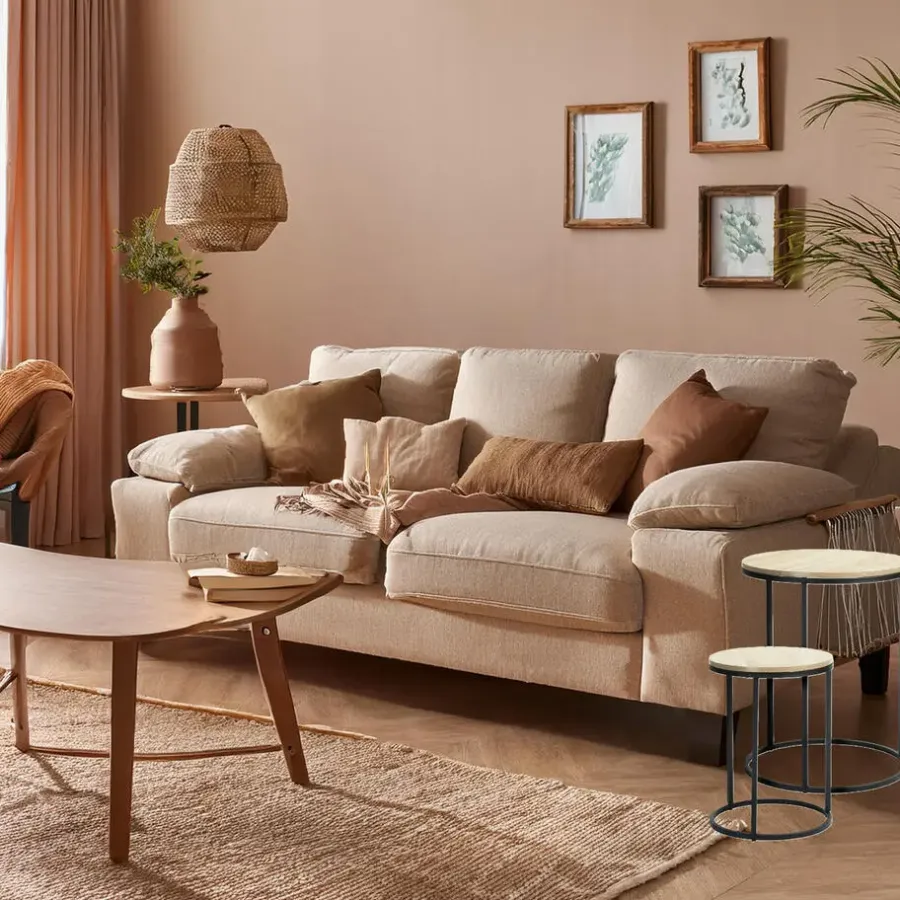 Home & Styling H&S Bijzettafeltjes set 2x - zwart/naturel - D40 x H50/D30 x H40 cm