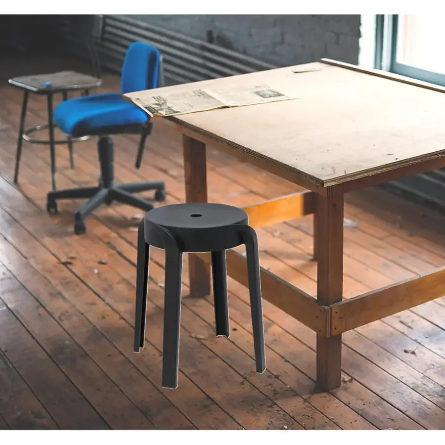 H&S Collection Bijzet krukje - zwart - kunststof - H45 cm