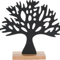 Beelden-H&S Collection HS Collection Deco levensboom - aluminium/hout - 27 cm - zwart