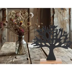 Beelden-H&S Collection HS Collection Deco levensboom - aluminium/hout - 27 cm - zwart
