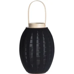 H&S Collection Lantaarn - hout met stof - zwart - 34 cm