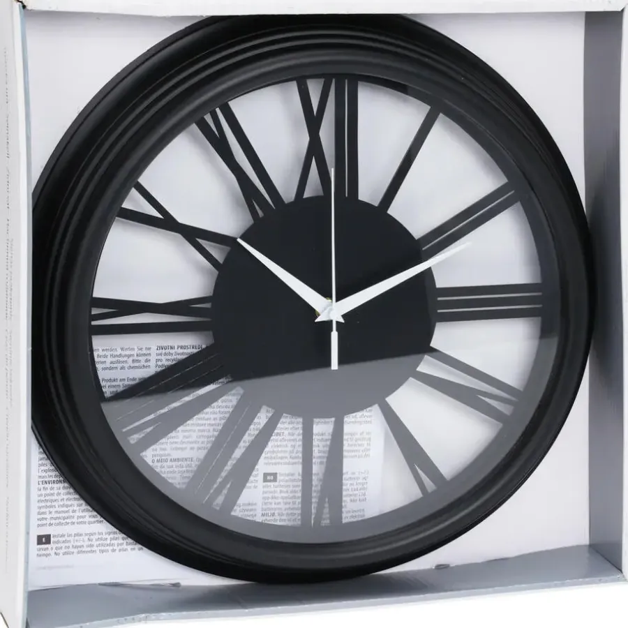 H&S Collection Wandklok Memphis - D37 cm - kunststof - zwart
