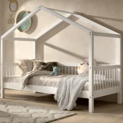 1-Persoons Bedden-Vipack Huisbed Forrest 90x200cm - massief beukenhout - wit