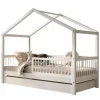 Kinderbedden-Vipack Huisbed Forrest 90x200cm met bedhekje en bedlade - wit beukenhout