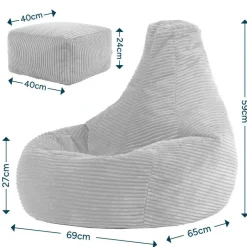 Zitzakken-icon - Dalton Kinderzitzak Stoel met Poef - Ribfluweel - Beige