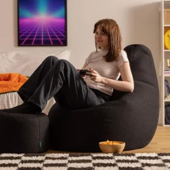 Zitzakken-icon - Dalton XL Zitzak Fauteuil met Poef - Gaming - Zwart