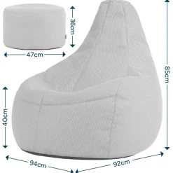 Zitzakken-icon - Dalton XL Zitzak Fauteuil met Poef - Gaming - Zwart