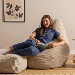 Zitzakken-icon - Dalton XL Zitzak Fauteuil met Poef - Gaming - Ribfluweel - Beige