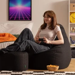Zitzakken-icon - Dalton Zitzak Fauteuil met Poef - Gaming - Zwart