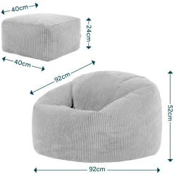 icon - Kingston XL Zitzak Fauteuil met Poef - Ribfluweel - Blauwgroen